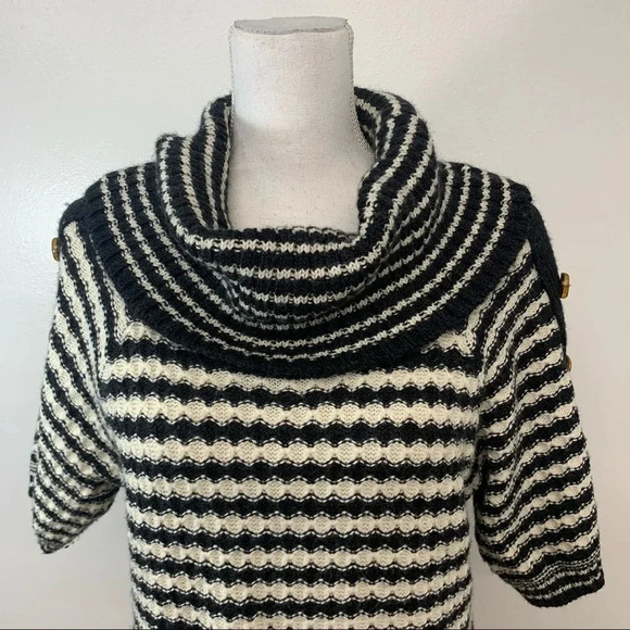 Design History Cowl Neck Sweater Woman Size  Large Black Stripe Wool Blend P/195 - Picture 2 of 10